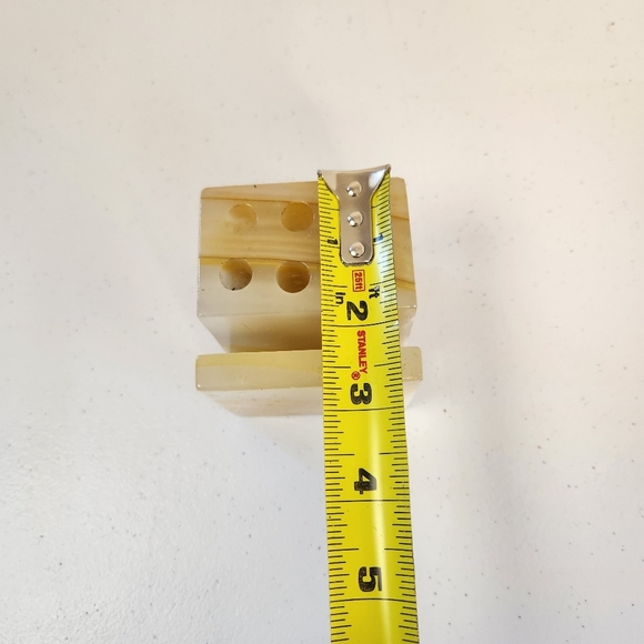 Vintage Green Tan Brown Onyx Desk Letter Pen Pencil Holder Caddy 2.75"x2.75" MCM - Picture 8 of 8